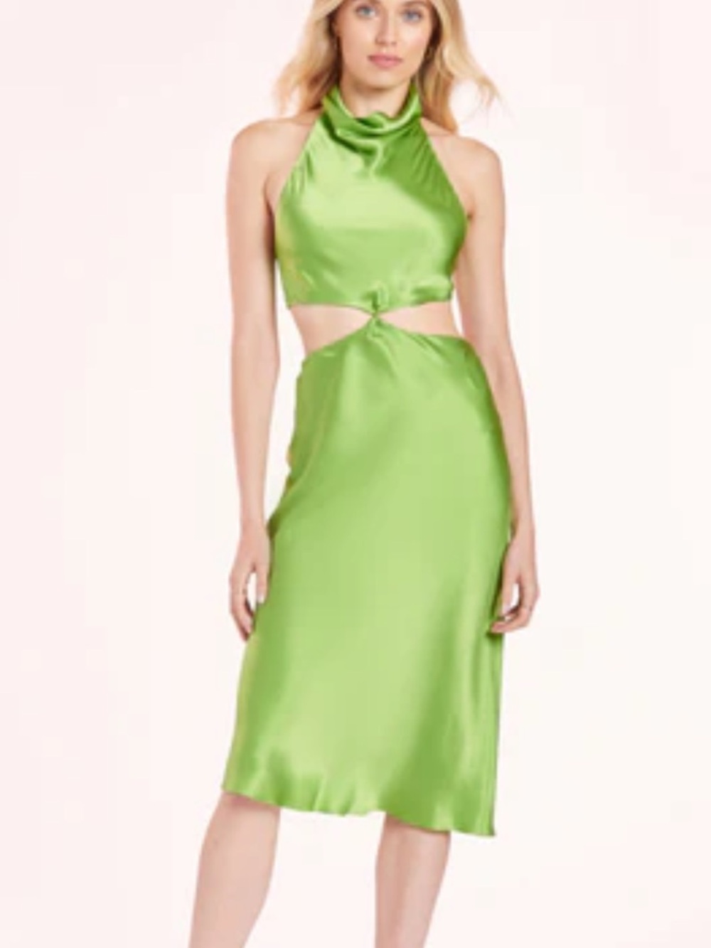 Amanda Uprichard Lime Green Cutout Satin Midi Dress